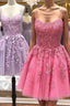 Cute Scoop Neck Lace Formal Prom Homecoming Dresses, Short Lace Formal Evening Dresses
