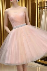 Cute Sweetheart Neck Backless Pink Short Formal Prom Dresses, Backless Pink Homecoming Dresses, Pink Formal Evening Graduation Dresses