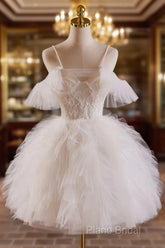 Cute Tulle Lace Light Champagne Short Formal Prom Dresses, Cut Homecoming Dresses