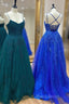 Cute Tulle Lace Long Formal Prom Dresses, A-Line Backless Formal Party Dresses