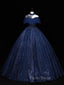 Dark Blue Long Formal Prom Dresses, Blue Tulle Formal Gown Graduation Dresses
