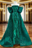 Dark Green Mermaid Satin Sequins Pleats Formal Prom Dresses
