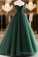 Dark Green Off Shoulder Sweetheart Long Party Dresses, Dark Green Sweet 16 Dresses