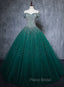 Dark Green Tulle Sweetheart Sparkle Party Dresses, Sweet 16 Dresses