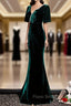 Dark Green Velvet Mermaid Slit V-neckline Formal Dresses Party Dresses, Long Evening Dresses