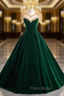 Dark Green Velvet Formal Prom Dresses Vintage Gold Beaded Neckline Evening Gown