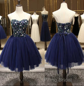 Dark Navy Blue Short Dresses With Sequin Bodice For Juniors Homecoming Dresses