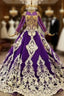Dark Purple Ball Gown Tulle Long Sleeve High Neck Wedding Dresses