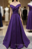 Dark Purple Off Shoulder Satin Long Formal Gown, Formal Prom Dresses
