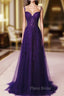 Dark Purple Sweetheart Tulle with Lace Straps Party Dresses, Dark Purple Formal Prom Dresses