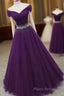 Dark Purple Tulle Long Formal Prom Dresses, Beautiful Junior Formal Prom Dresses