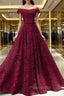 Dark Red Lace Off Shoulder Bridesmaid Dresses, Long Formal Prom Dresses