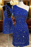 Dazzling One-Shoulder Short Velvet Sequins Homecoming Dresses