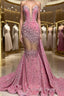 V-Neck Sequins Formal Prom Dress Mermaid Sleeveless Crystal.