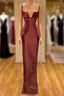 Designer Burgundy Spaghetti-Straps Mermaid Formal Prom Dresses Long With Ruched