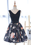 Cute V-Neck Floral Formal Prom Dresses, A-Line Homecoming Dresses