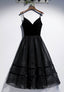 Black Velvet Tulle Short Prom Dresses, A-Line Party Dresses