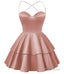 Dusty Rose Satin Homecoming Dress Sweetheart Neck Tiered Short Graduation Dresses