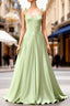 Dusty Sage Elegant Satin Long Formal Prom Dresses with Pleated