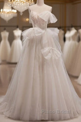 Elegant And Noble Ivory Sleeveless Off Shoulder Beaded Bow Evening Dresses Ivory Thin Shoulder Strap Off Back Strap Formal Prom Dresses