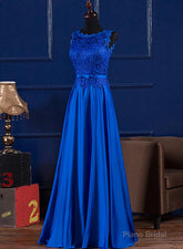 Elegant Blue Satin A-line Long Prom Dress , Bridesmaid Dress for Sale