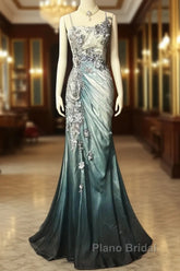 Elegant Chiffon Mermaid Gown  For Formal Prom&Party Spaghetti Strap Sequined Applique Evening Gown