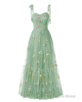 Elegant Embroidery Dark Green Prom Dresses Sweetheart Spaghetti Straps A Line Party Dress Long Simple Formal Dress