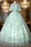 Elegant Green A-Line Princess Formal Prom Dresses, A-Line Lace Formal Party Dresses