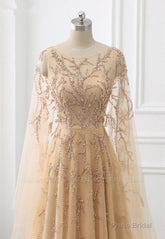 Elegant Jewel Long Sleevess Ruffle Prom Dresses with Beadings On Sale