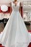 Elegant Long A-line V Neck Satin Ruffles Open Back Wedding Dresses