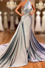 Elegant Mermaid One Shoulder Satin Long Evening Dresses Formal Prom Dresses
