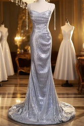 Elegant Silver Sequin Mermiad Formal Prom Dresses Long Formal Dresses
