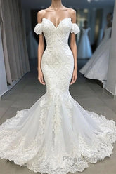 Elegant Sweetheart Short Sleeves Lace Mermaid Wedding Dresses