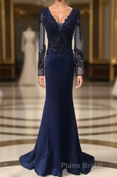 V-Neck Lace Top Mermaid Long Formal Prom Dresses