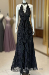 Enchanted Black A-Line  Ball Gown Chiffon&Tulle Princess Halter  Open Back Design For Galas & Formal Events