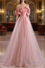 Fairy A Line Off The Shoulder Pink Tulle Formal Prom Dresses For Teens