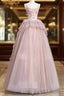 Fairy Ball Gown Straps Pink Tulle Formal Prom Dresses Long Party Dresses