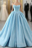 Fashion Blue Ball Gown Strapless Pleats Wedding Dresses With Train