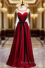 Fashion Burgundy Satin Beading Formal Prom Dresses With Black Sash