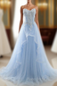 Fashion Light Blue Evening Dresses Long Formal Prom Dresses A Line Off Shoulder Elegant