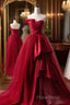 Fashion Tulle Satin Long Formal Dresses Red Formal Prom Dresses