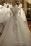 Fashion White Tulle V-neck Long Sleeve Beading Wedding Dresses