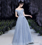 Shiny tulle long A line prom dress evening dress