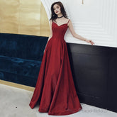 Burgundy satin long prom dress, evening dress
