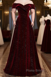 Burgundy velvet long A ling Formal Prom Dresses evening Dresses