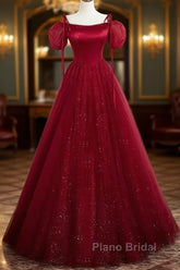 Burgundy Satin Tulle Floor Length Formal Prom Party Dresses