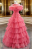 Find Plenty Of A-Line Red Tulle Pleates Tiers Long Formal Prom Dresses