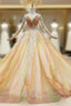 Find Plenty Of Champagne Ball Gown Tulle Long Sleeve V-neck Appliques Wedding Dresses