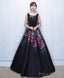 Black Floral Patterns Long Prom Dress Black Evening Dress