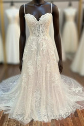 Floral Lace Sweetheart Straps A-Line Long Bridal Gown